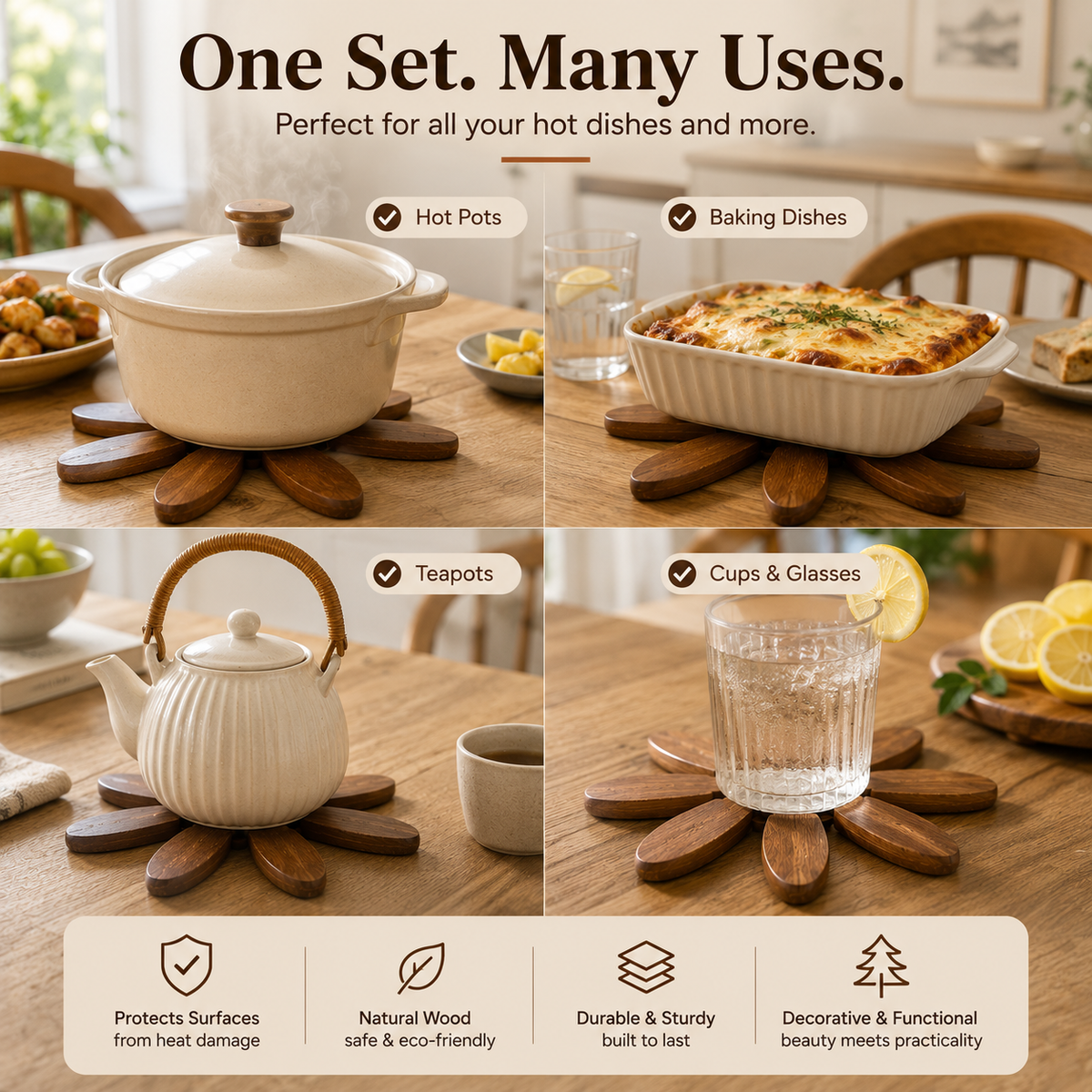 🌲 Tree-Shaped Foldable Trivet Set – 3 Heat-Protecting Pot Mats + Decorative Storage Base
