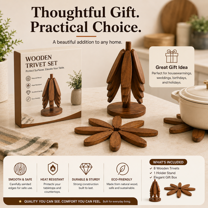 🌲 Tree-Shaped Foldable Trivet Set – 3 Heat-Protecting Pot Mats + Decorative Storage Base
