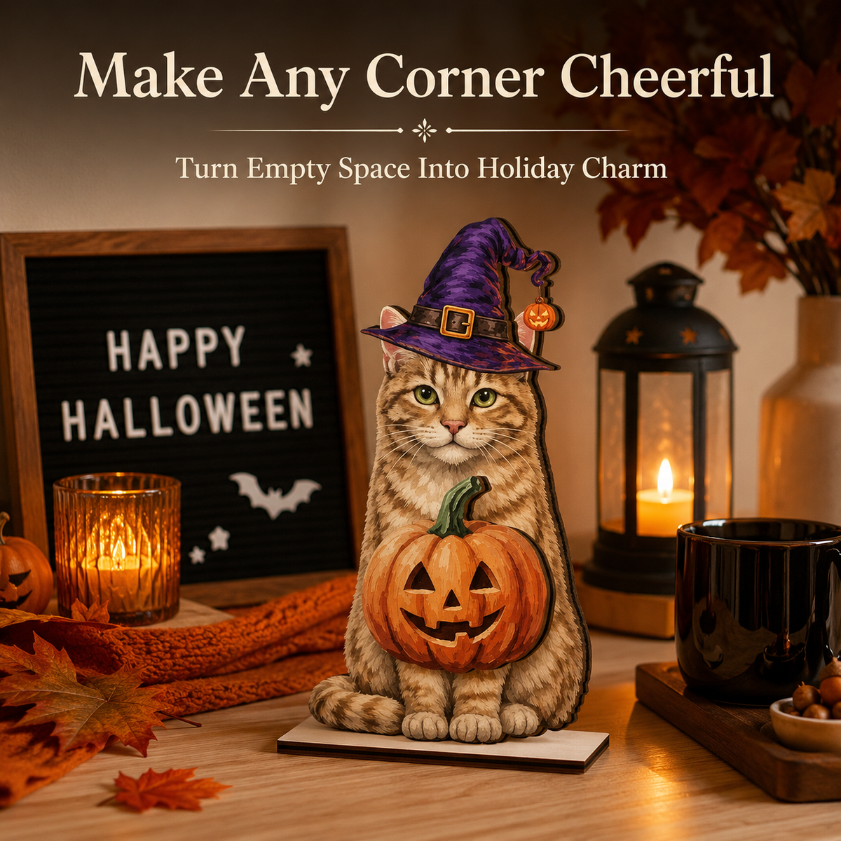 🐱 Interchangeable Seasonal Cat Wooden Decor – Holiday Desk & Home Decoration