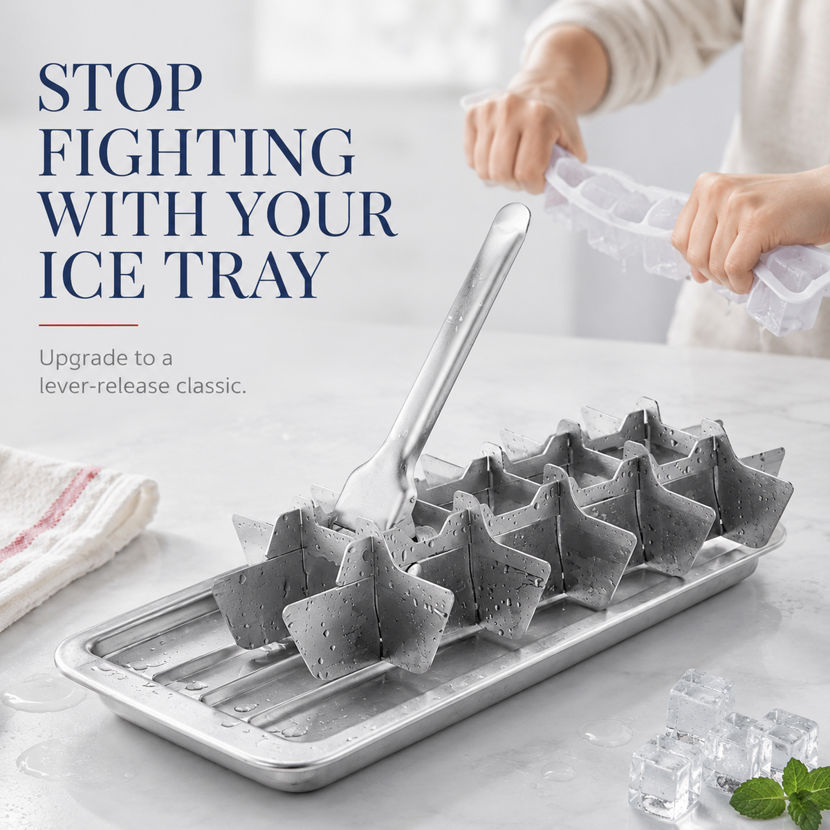 🧊Vintage Lever Ice Cube Tray | Quick-Release Metal Ice Tray