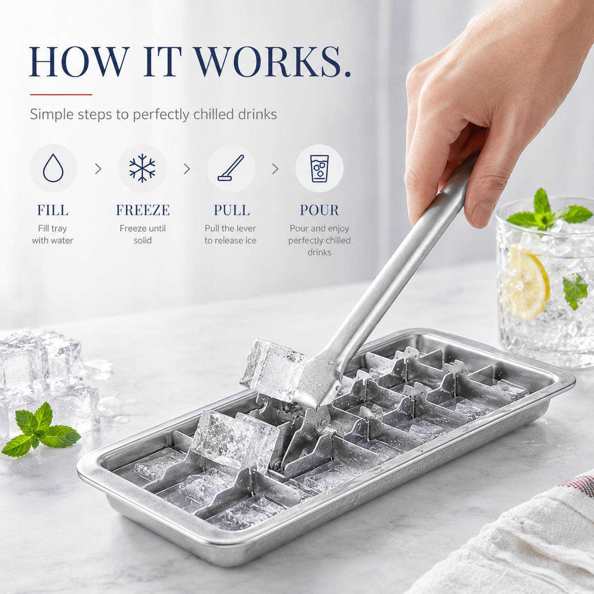 🧊Vintage Lever Ice Cube Tray | Quick-Release Metal Ice Tray