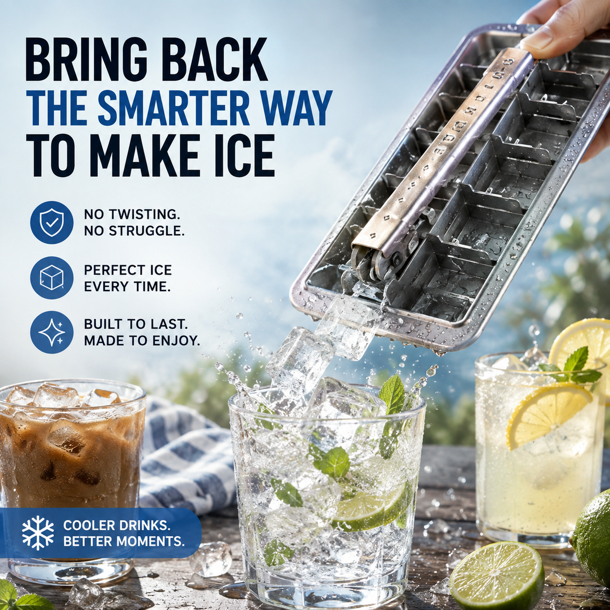 🧊Vintage Lever Ice Cube Tray | Quick-Release Metal Ice Tray