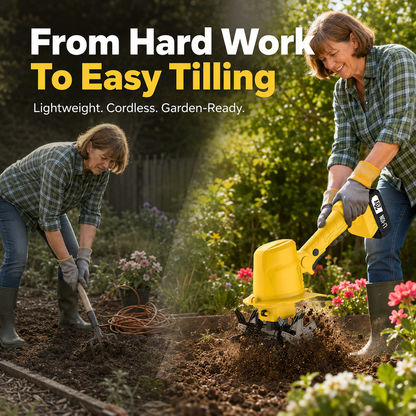 🌱 24V Cordless Garden Tiller-Lightweight power for easier weeding, loosening, and tilling.
