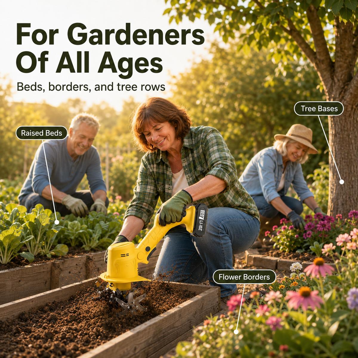 🌱 24V Cordless Garden Tiller-Lightweight power for easier weeding, loosening, and tilling.