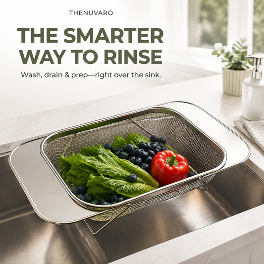 🥬 Collapsible Stainless Steel Over-the-Sink Colander & Drying Basket