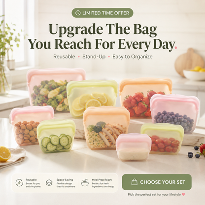 🥑5pcs Reusable Stand-Up Food Storage Bags