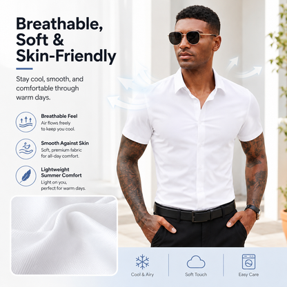 💪 Men's Stretch Slim Fit Short Sleeve Shirt – Button-Down Casual Style
