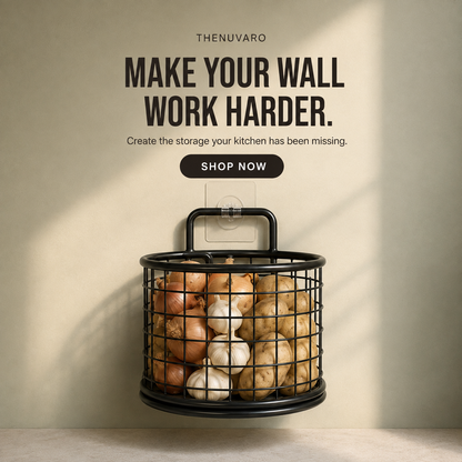 🧺 No-Drill Wall-Mounted Wire Storage Basket – Kitchen & Pantry Organizer