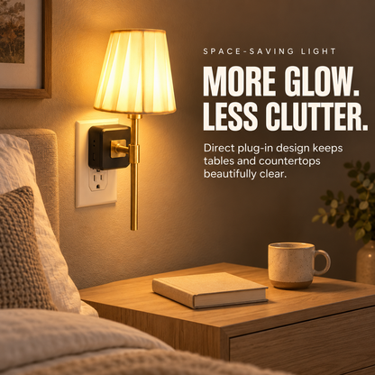 ✨ Dimmable Plug-In Wall Lamp with Pleated Shade – Cozy Light, No Wiring Needed