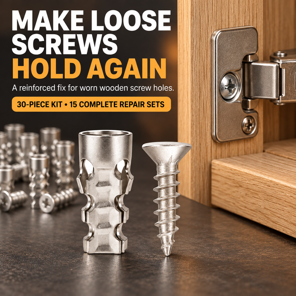 🔩 30-Piece Wood Screw Hole Repair Anchor Kit – Restore Loose Furniture Fixings