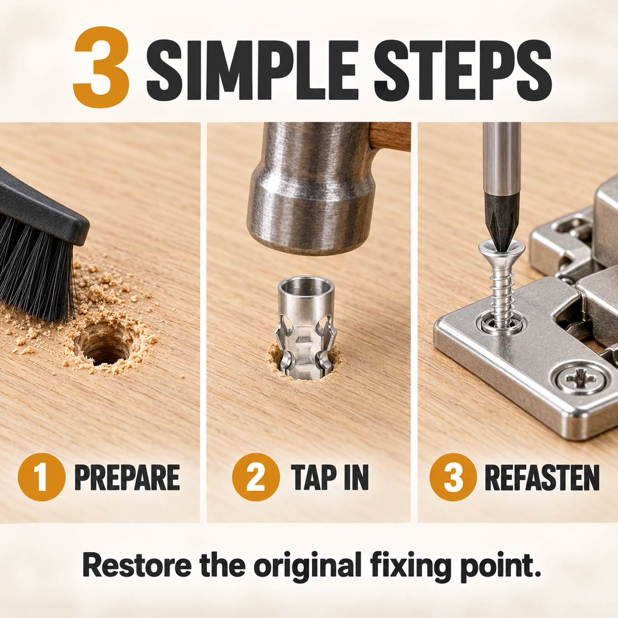 🔩 30-Piece Wood Screw Hole Repair Anchor Kit – Restore Loose Furniture Fixings