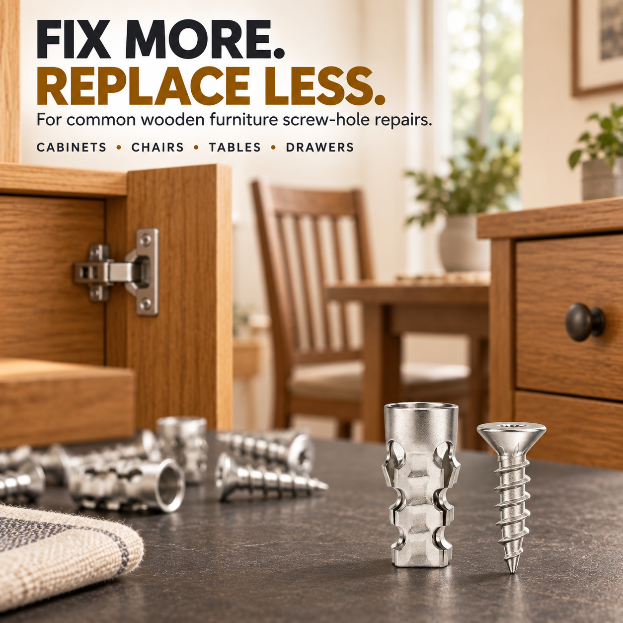 🔩 30-Piece Wood Screw Hole Repair Anchor Kit – Restore Loose Furniture Fixings