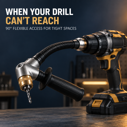 🔧 90° Flexible Right-Angle Drill Attachment — Reach Tight Spaces With Your Existing Drill