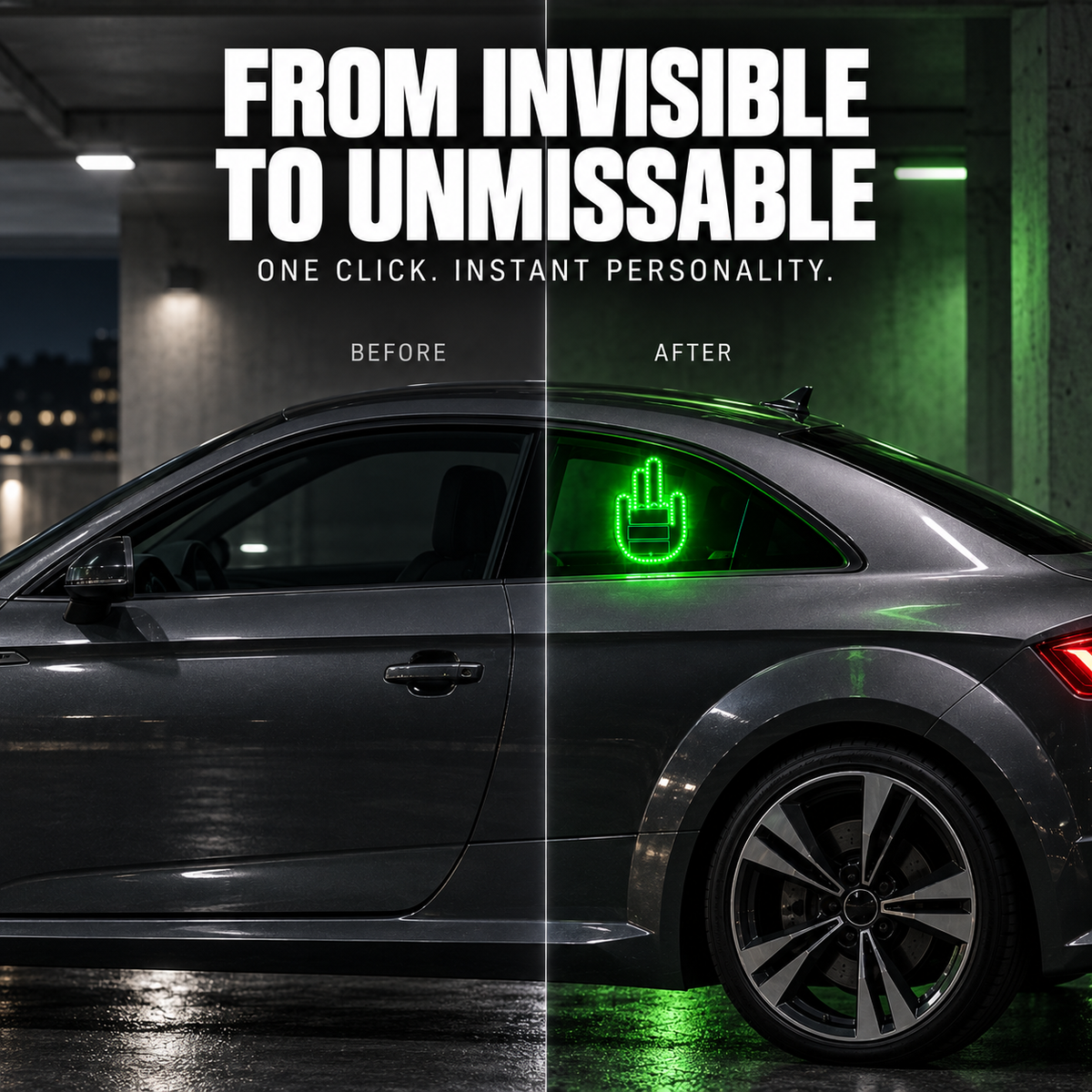 🚘 Remote-Controlled LED Car Window Gesture Light – Bright Novelty Hand Sign