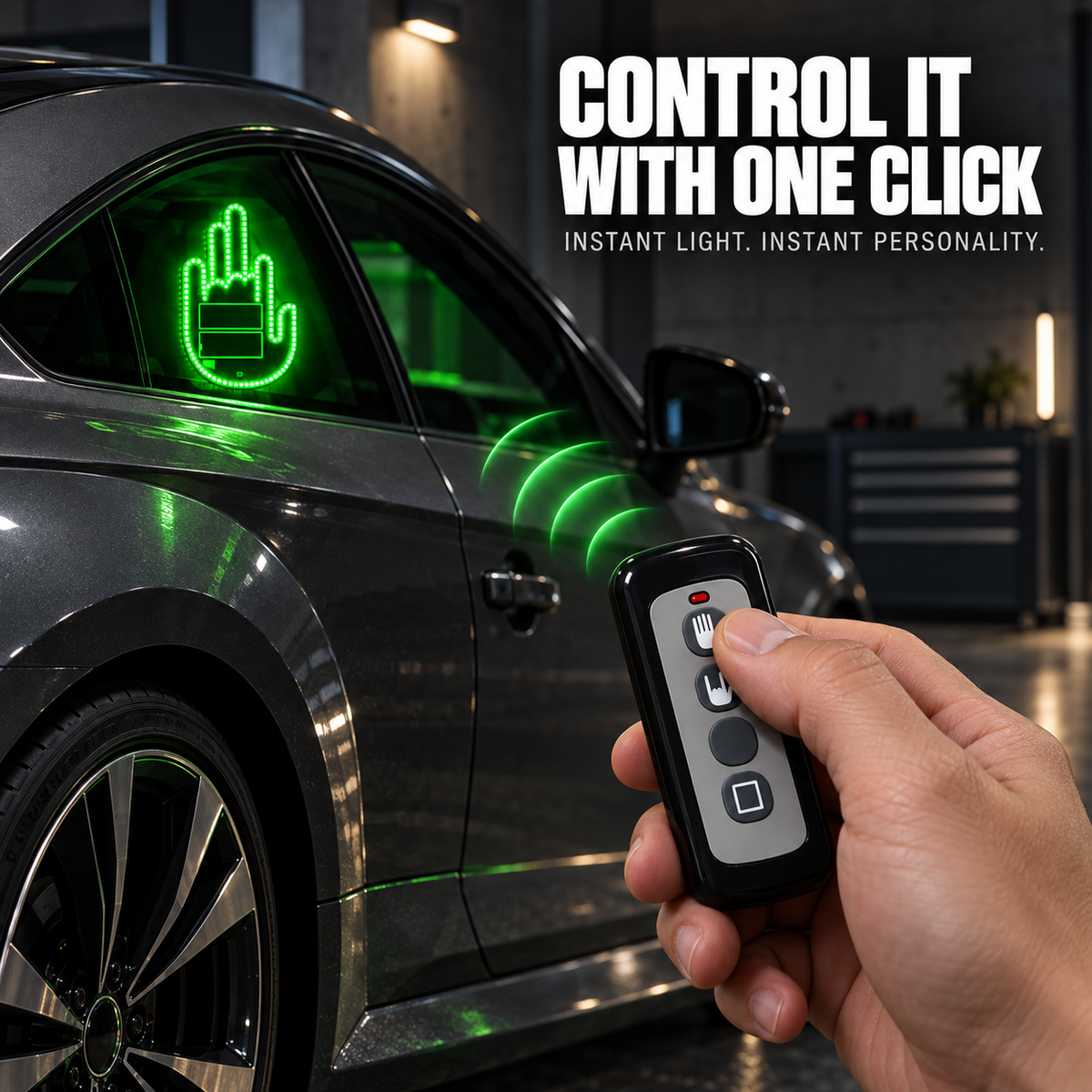 🚘 Remote-Controlled LED Car Window Gesture Light – Bright Novelty Hand Sign