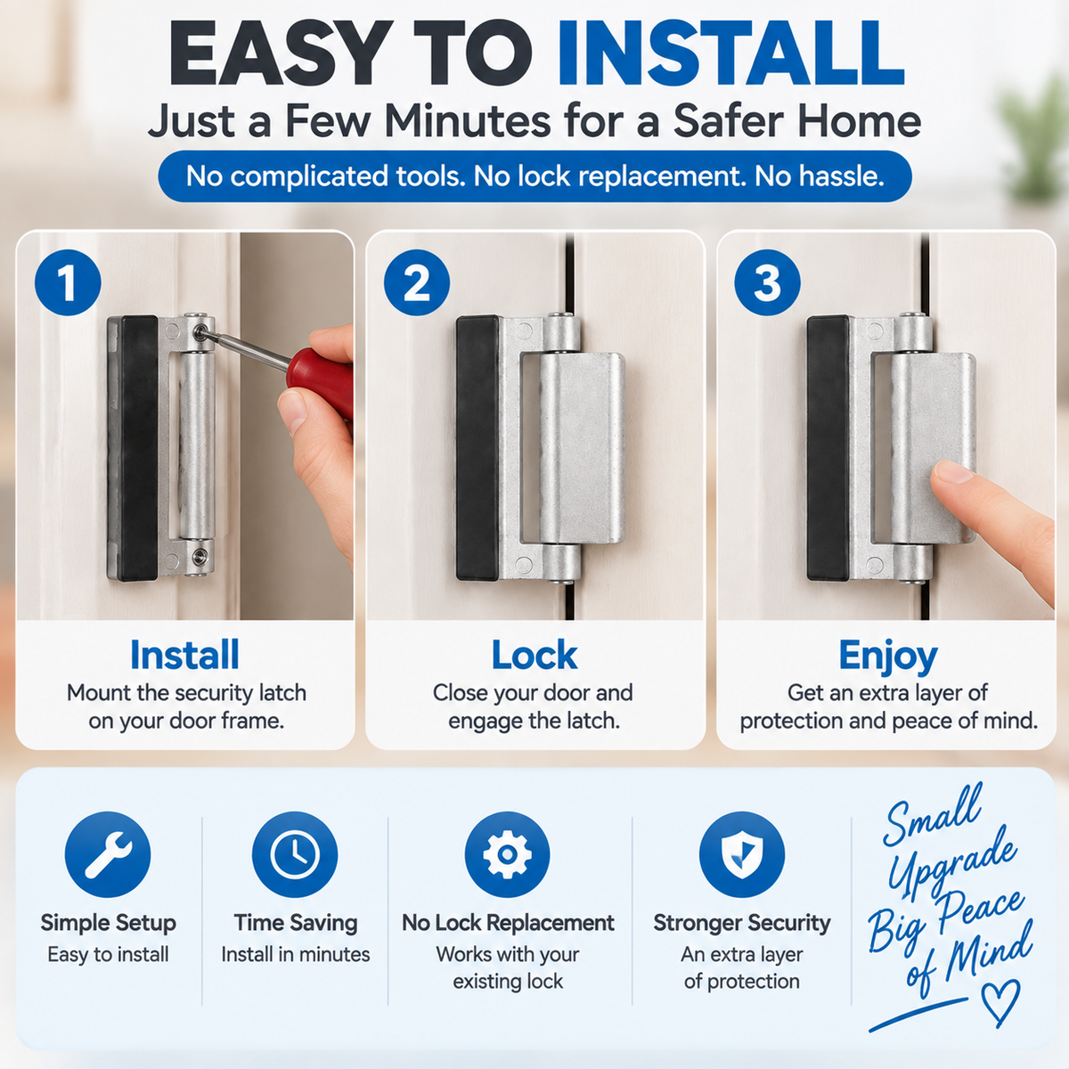 🔒 Extra Door Security Latch Add A Stronger Layer Of Protection To Your Home