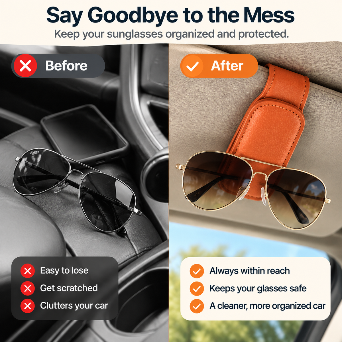 🕶️ Magnetic Car Visor Sunglasses Holder | Keep Your Glasses Always Within Reach