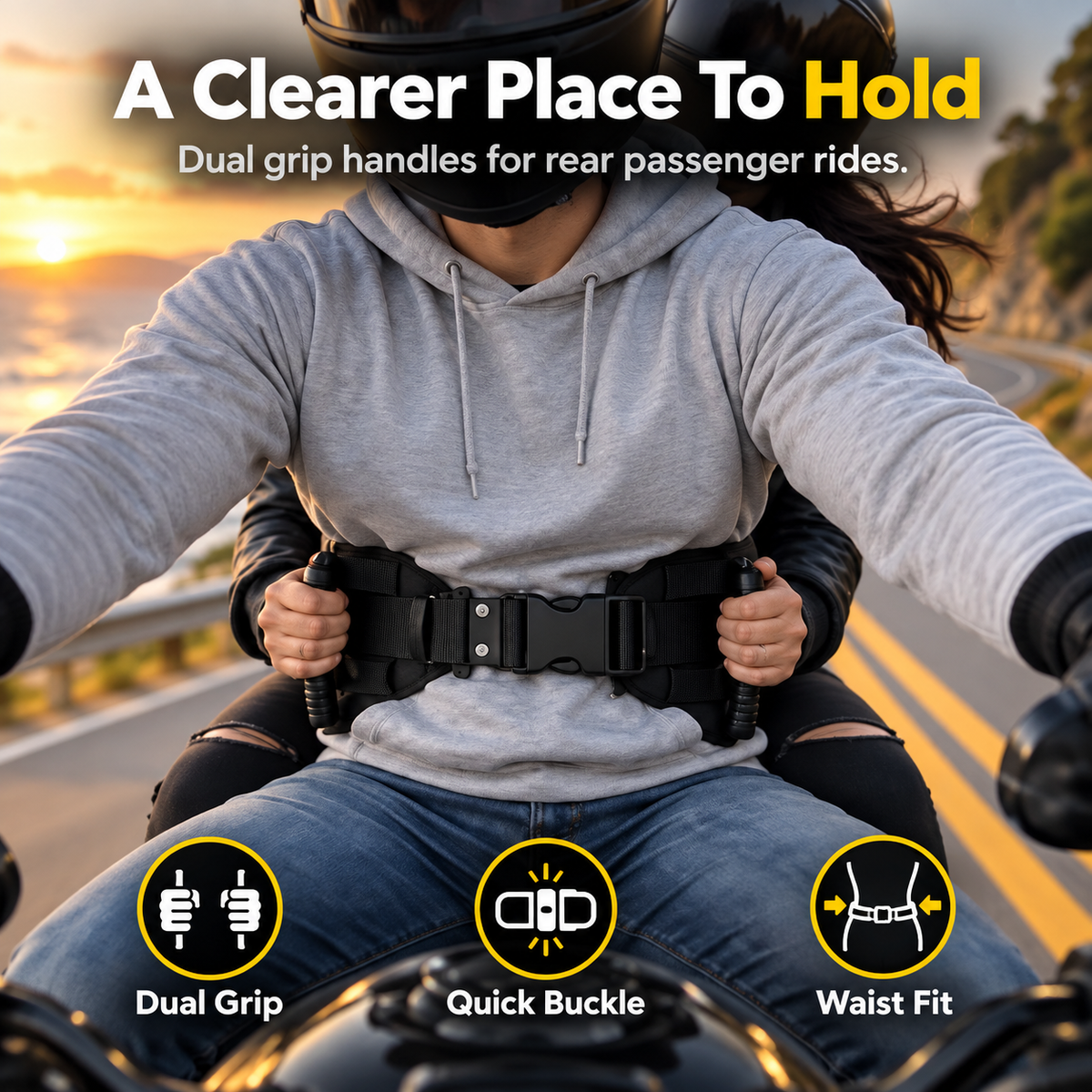 🔥 Ride With Confidence – Dual Grip Passenger Belt for Kids & Rear Riders