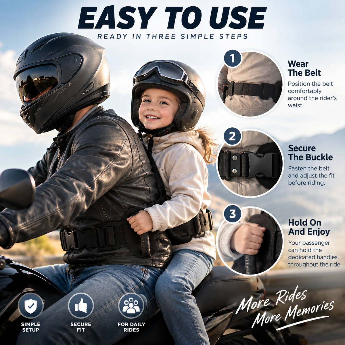 🔥 Ride With Confidence – Dual Grip Passenger Belt for Kids & Rear Riders