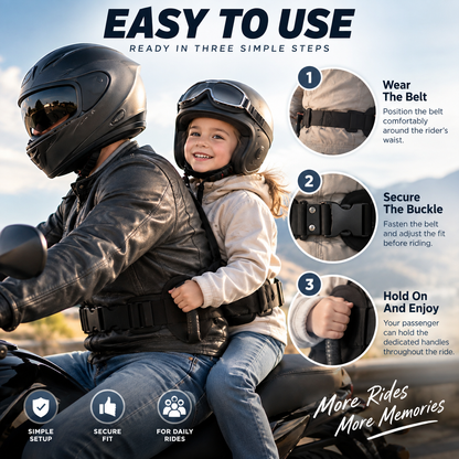 🔥 Ride With Confidence – Dual Grip Passenger Belt for Kids & Rear Riders