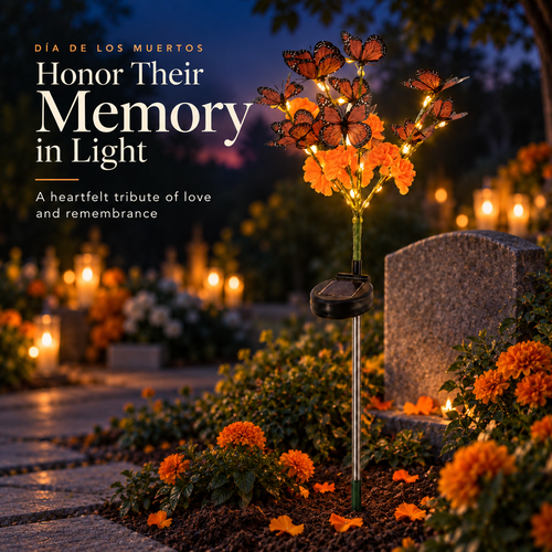 🦋 Solar Butterfly Memorial Stake Light – Día de los Muertos Tribute
