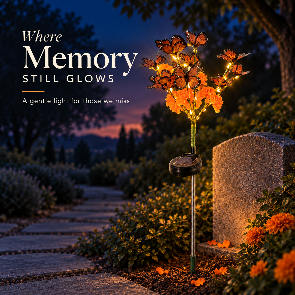 🦋 Solar Butterfly Memorial Stake Light – Día de los Muertos Tribute