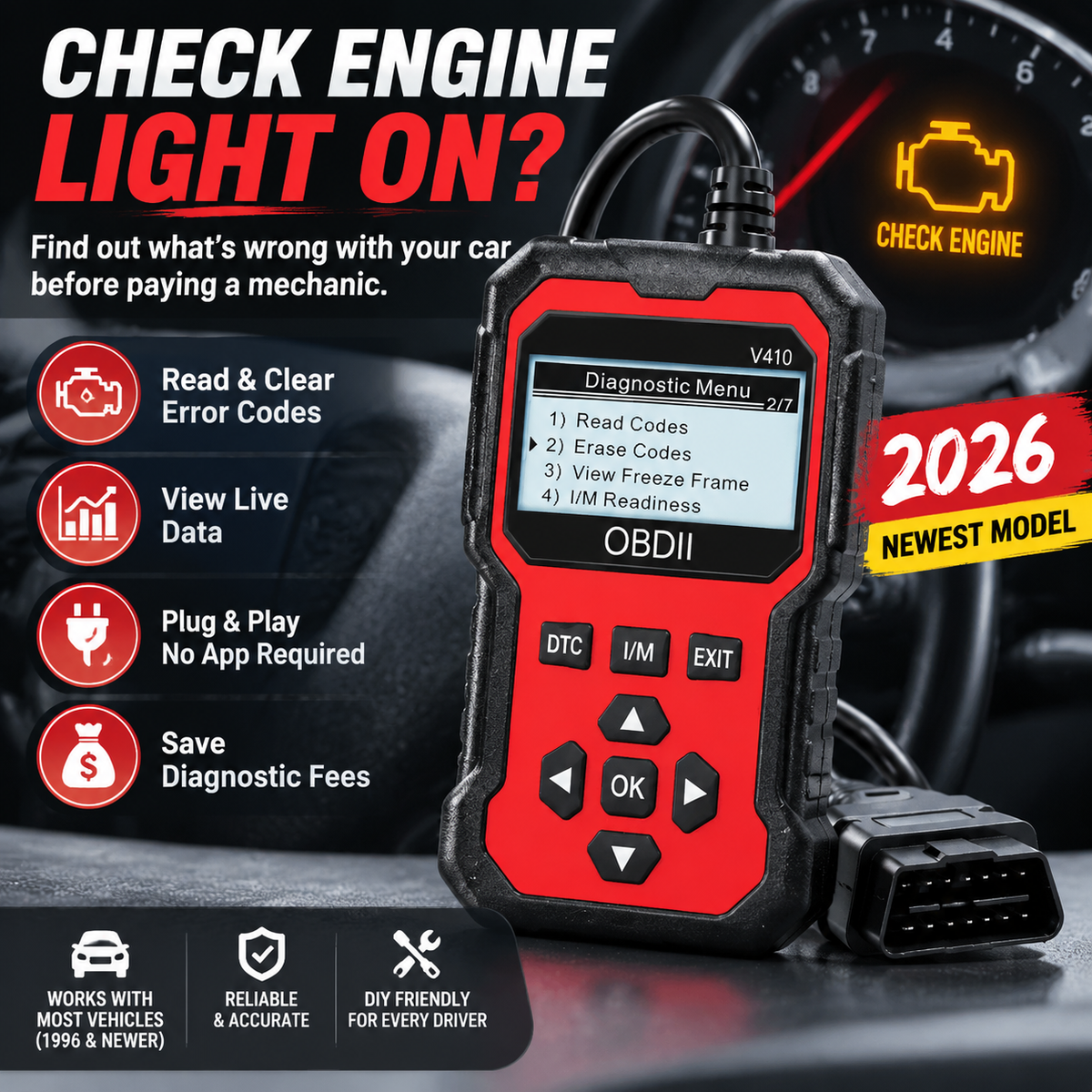 🚗 2026 OBD2 Car Diagnostic Scanner – Find Engine Problems Before Paying A Mechanic