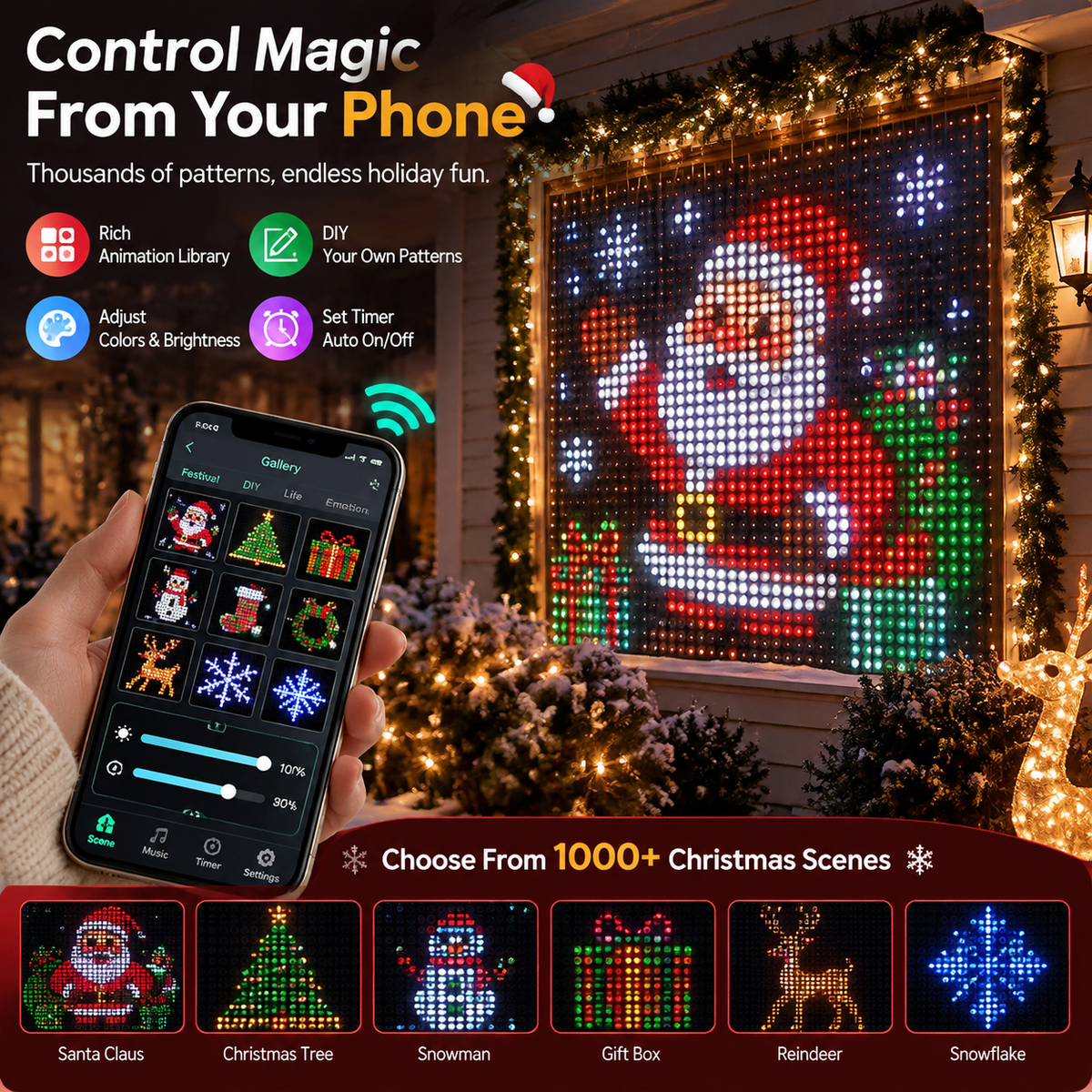 🎄 Smart RGB Pixel LED Curtain Lights | App-Controlled Dynamic Holiday Light Show for Outdoor Home Decoration