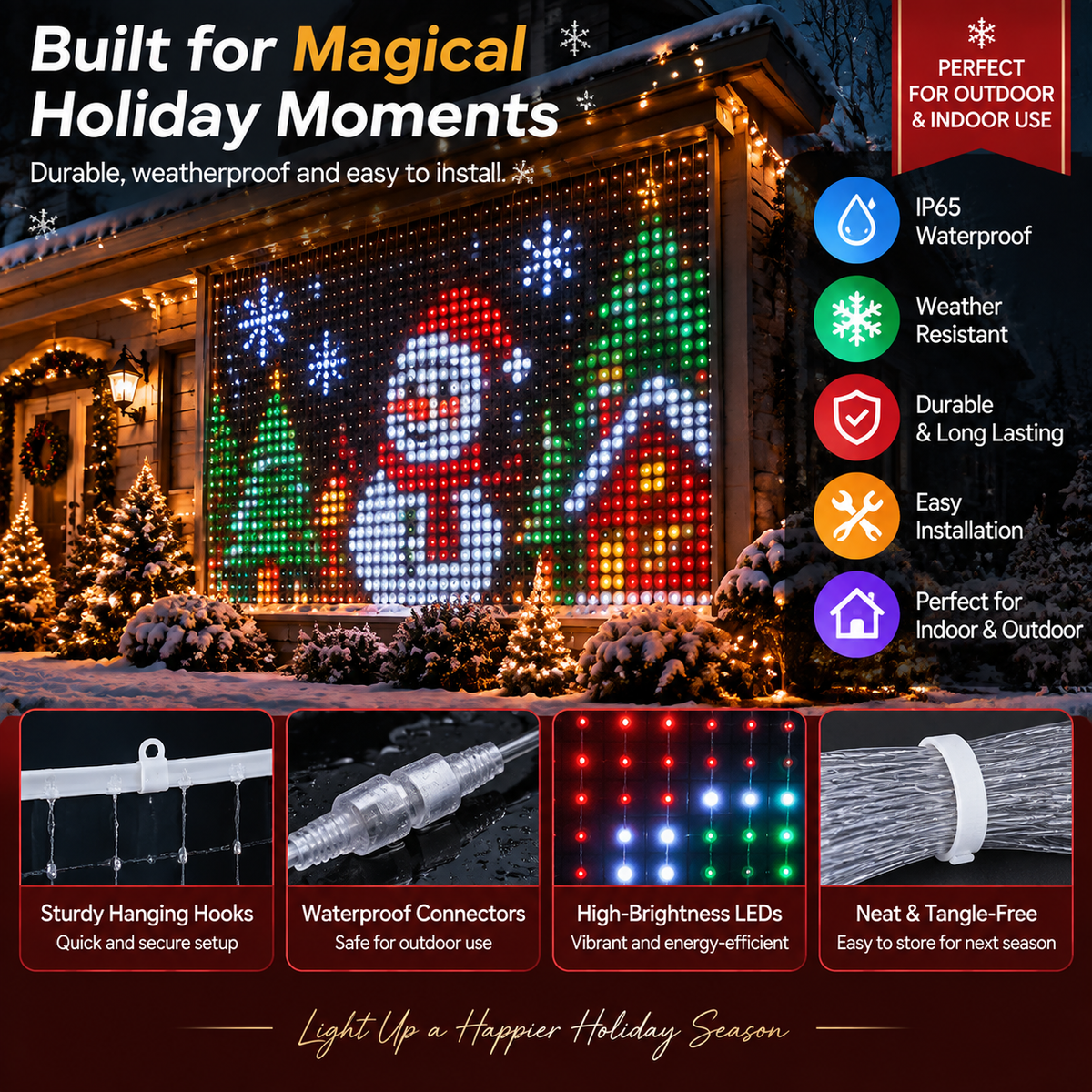🎄 Smart RGB Pixel LED Curtain Lights | App-Controlled Dynamic Holiday Light Show for Outdoor Home Decoration