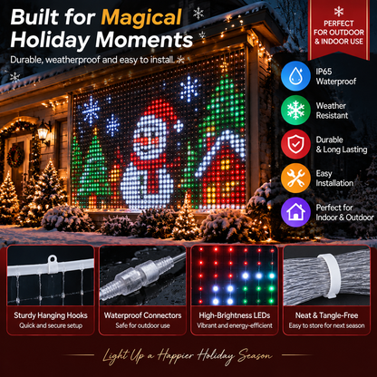 🎄 Smart RGB Pixel LED Curtain Lights | App-Controlled Dynamic Holiday Light Show for Outdoor Home Decoration