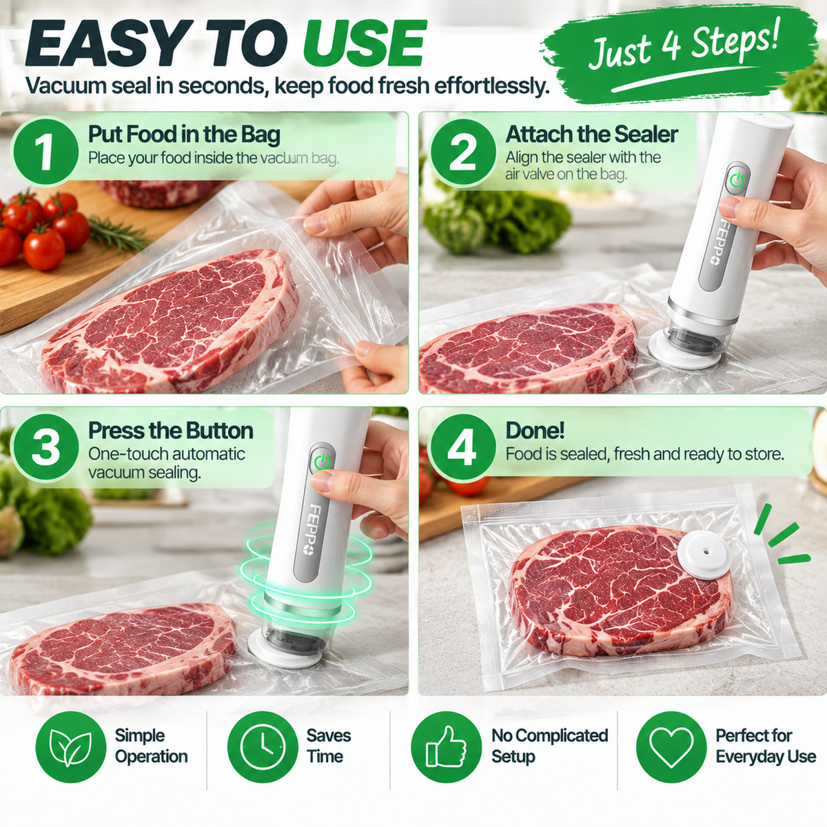 🥩 Portable Vacuum Sealer | Keep Food Fresh Longer & Reduce Kitchen Waste