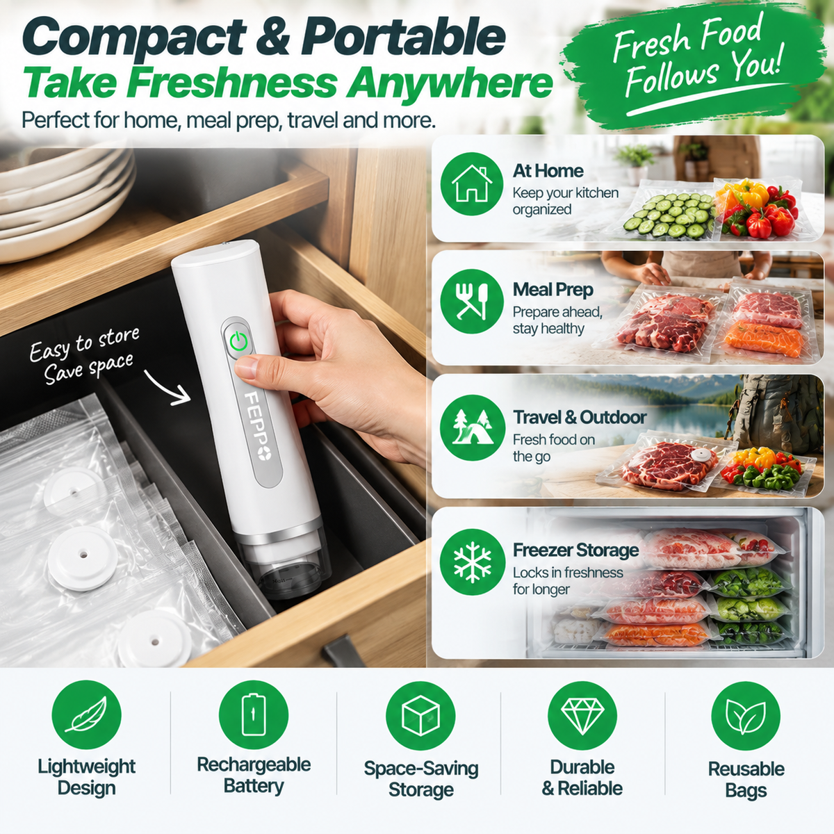 🥩 Portable Vacuum Sealer | Keep Food Fresh Longer & Reduce Kitchen Waste