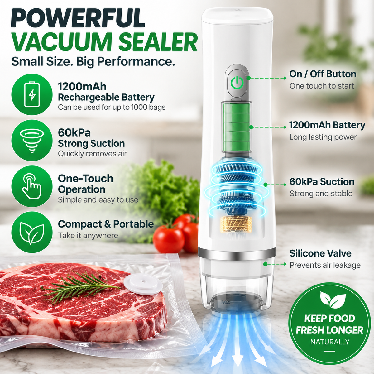 🥩 Portable Vacuum Sealer | Keep Food Fresh Longer & Reduce Kitchen Waste