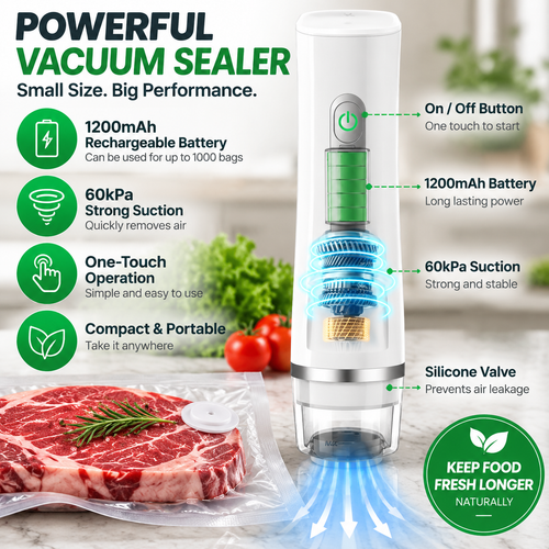 🥩 Portable Vacuum Sealer | Keep Food Fresh Longer & Reduce Kitchen Waste
