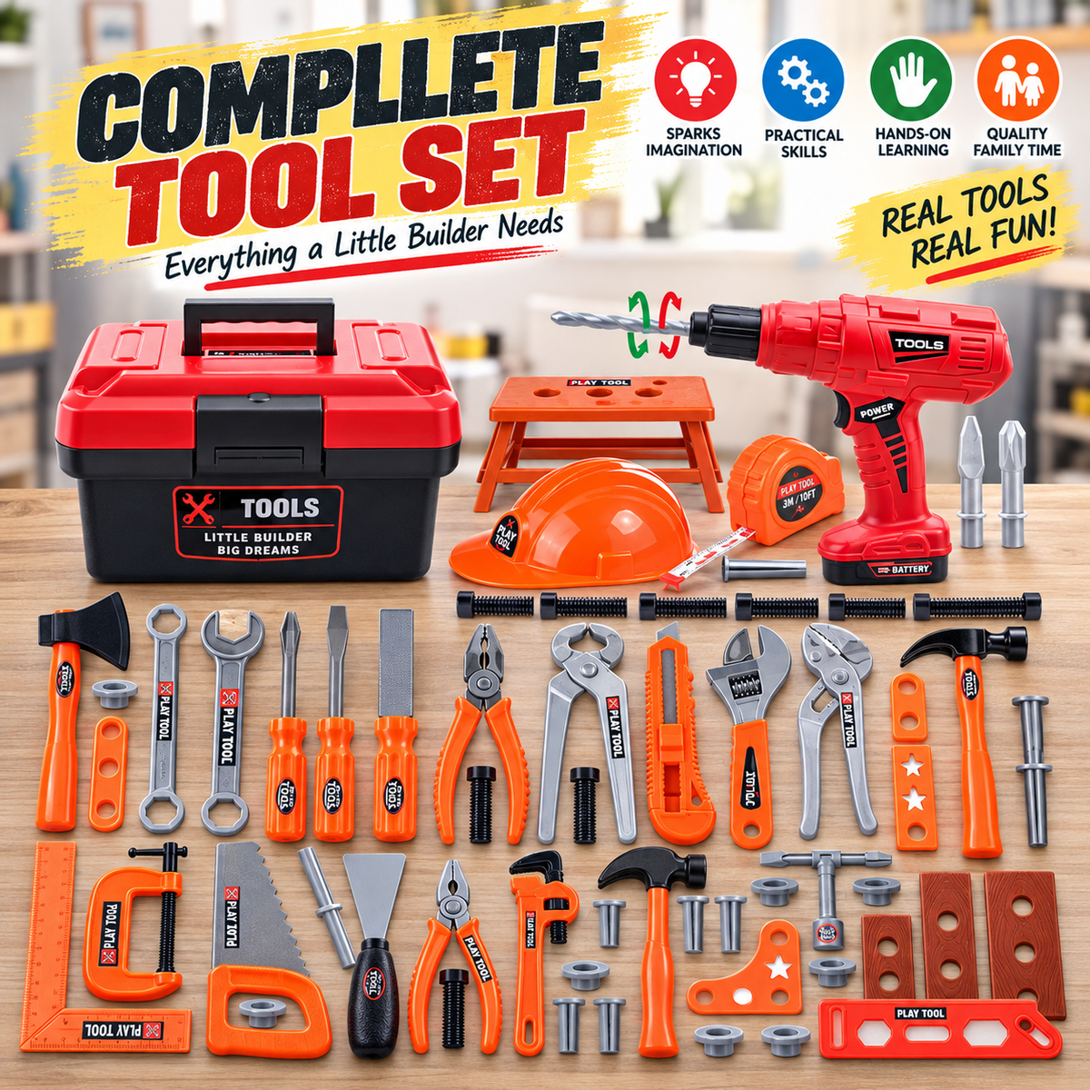 🔥 Ultimate Kids Tool Kit – Hands-On Pretend Workshop for Little Builders