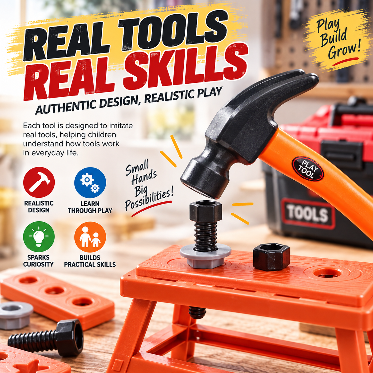 🔥 Ultimate Kids Tool Kit – Hands-On Pretend Workshop for Little Builders