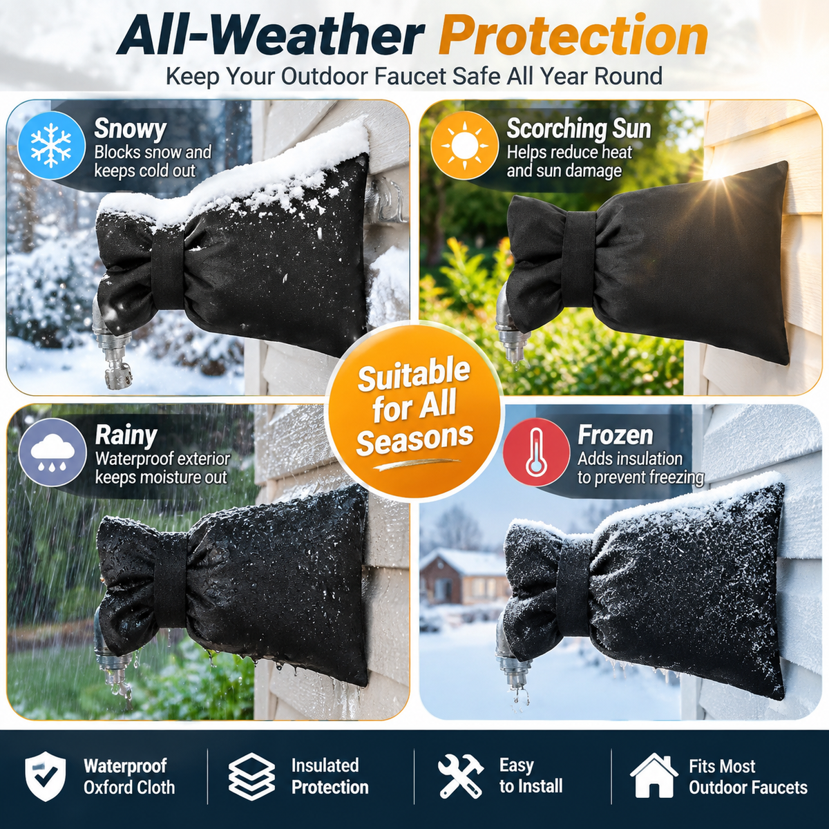 ❄️ Outdoor Faucet Cover | Winter Freeze Protection Insulated Spigot Protector