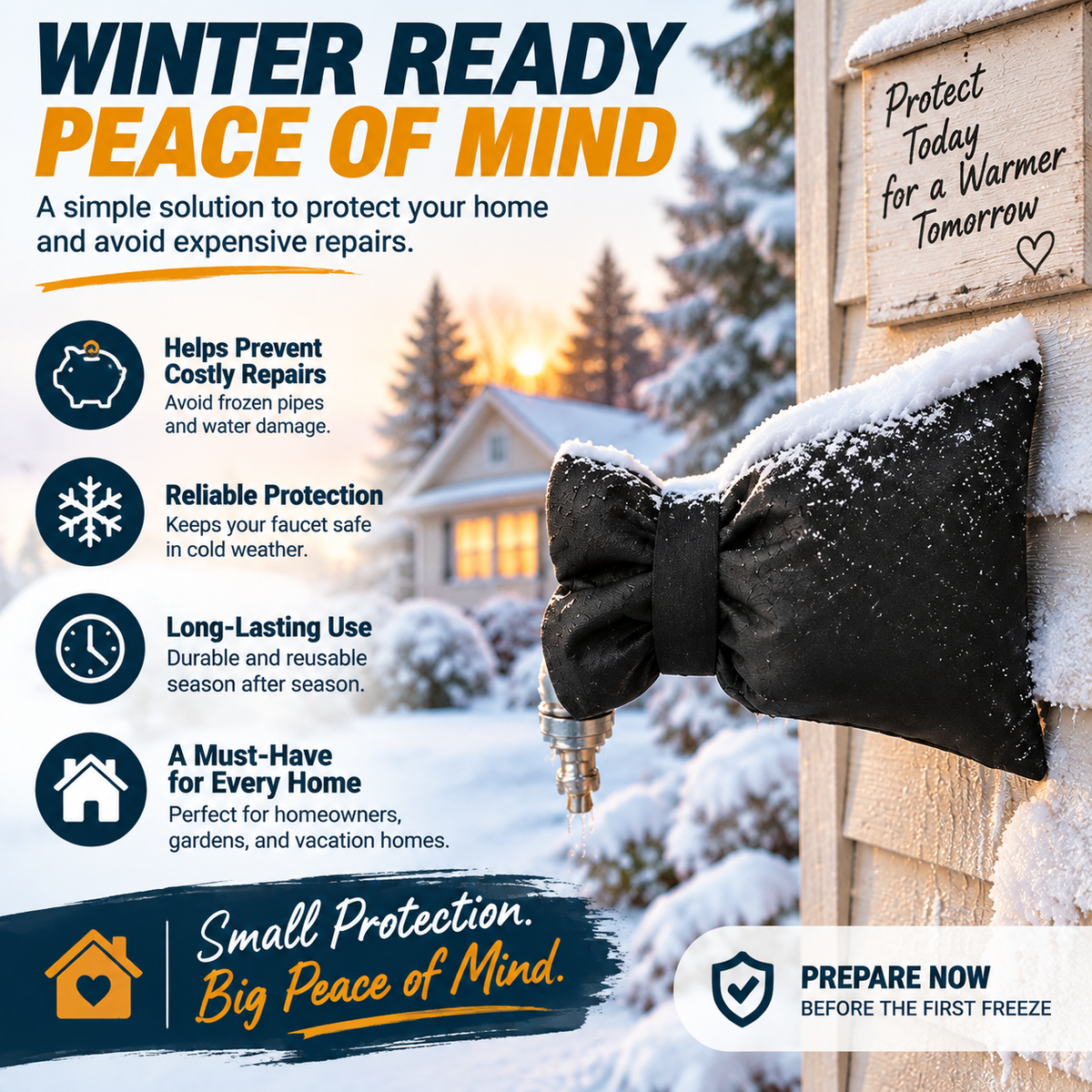 ❄️ Outdoor Faucet Cover | Winter Freeze Protection Insulated Spigot Protector