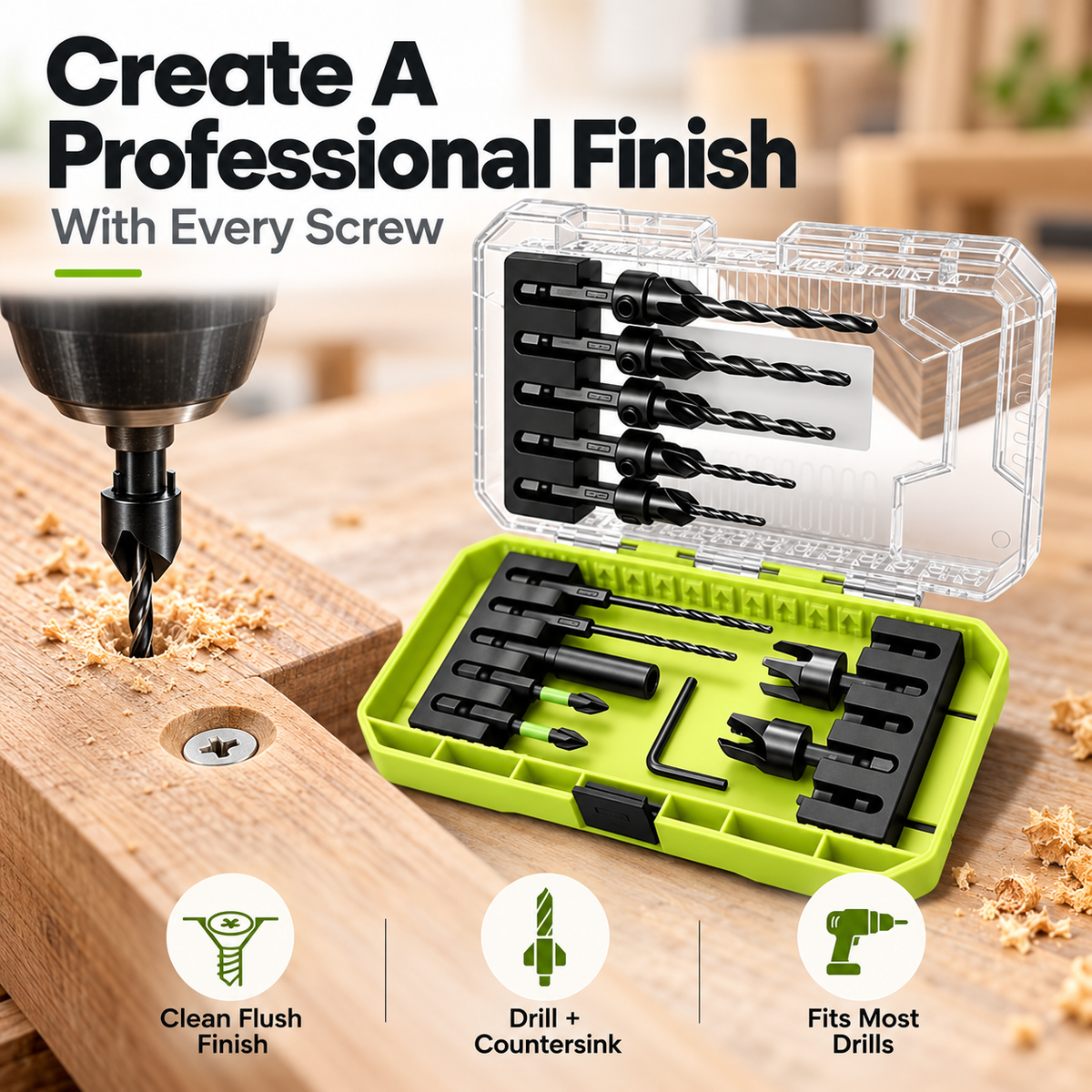 🛠️ Countersink Drill Bit Set – Create Professional Flush Screw Finishes For DIY Woodworking Projects