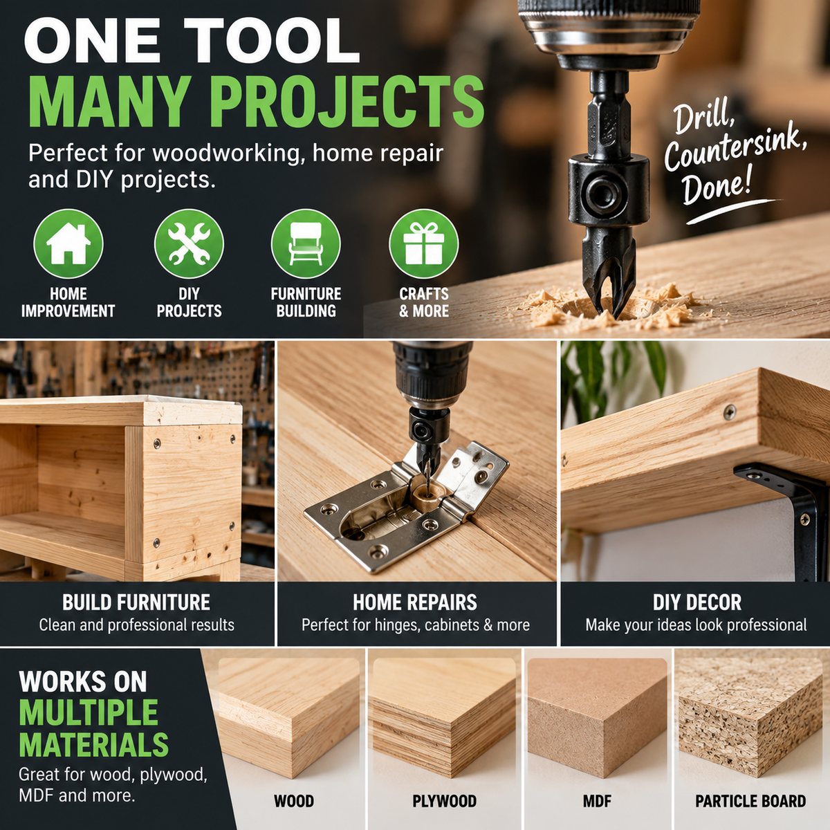 🛠️ Countersink Drill Bit Set – Create Professional Flush Screw Finishes For DIY Woodworking Projects