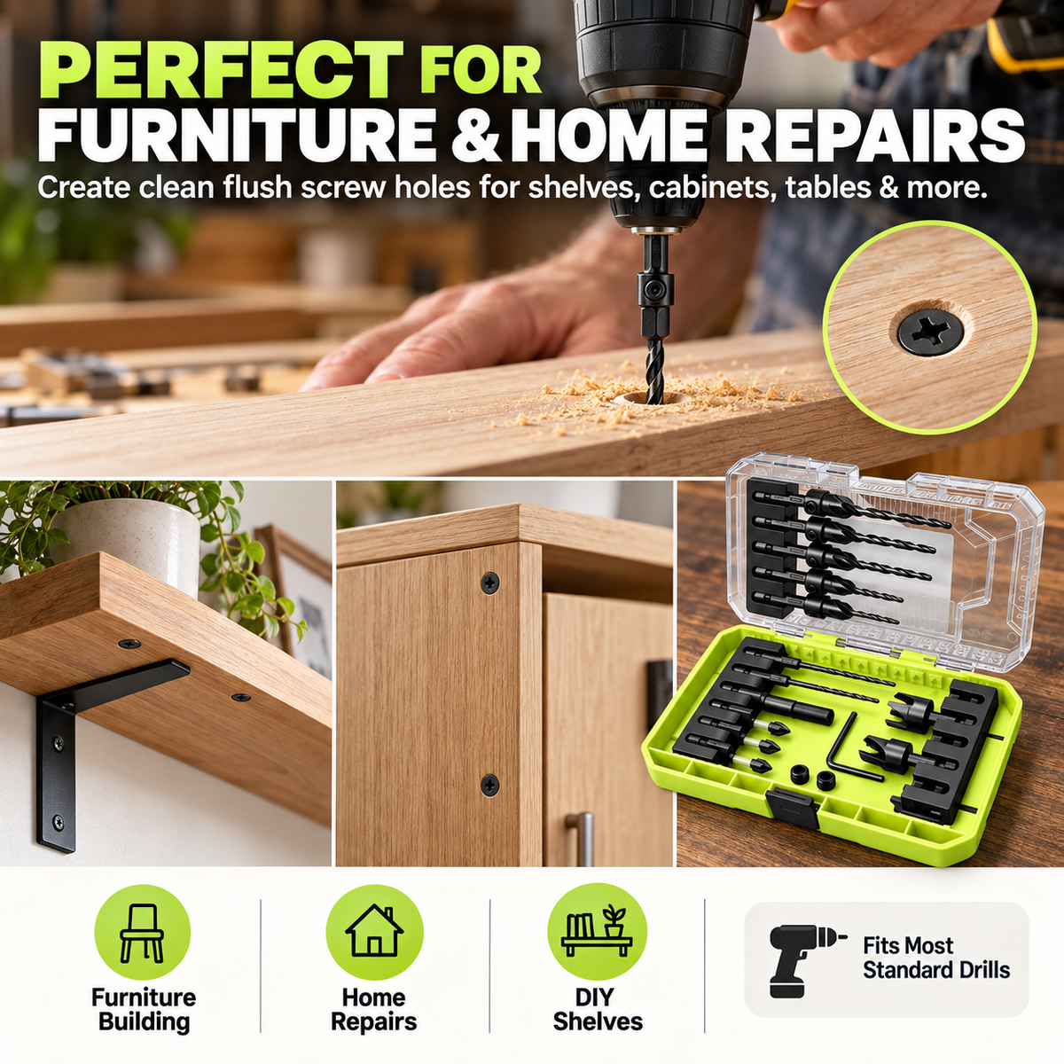 🛠️ Countersink Drill Bit Set – Create Professional Flush Screw Finishes For DIY Woodworking Projects