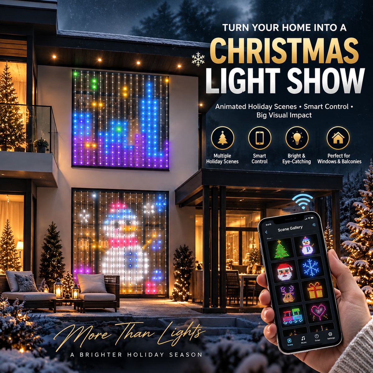 ✨ Smart LED Curtain Lights – Animated Holiday Display with App Control & Music Sync