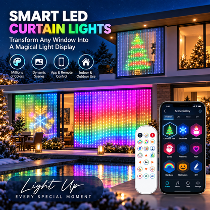 ✨ Smart LED Curtain Lights – Animated Holiday Display with App Control & Music Sync