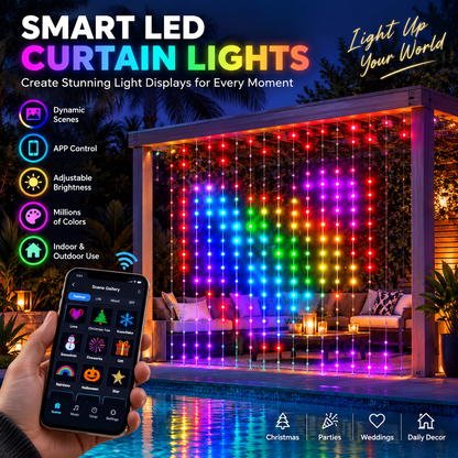 ✨ Smart LED Curtain Lights – Animated Holiday Display with App Control & Music Sync