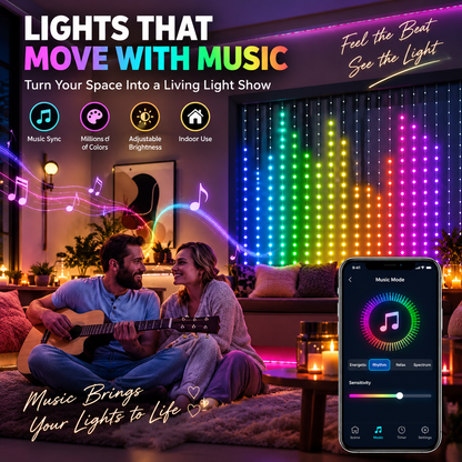 ✨ Smart LED Curtain Lights – Animated Holiday Display with App Control & Music Sync