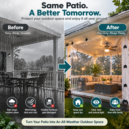 🌧️ Transparent Patio Cover Tarp – Create An All-Weather Outdoor Space With Clear Rain & Wind Protection