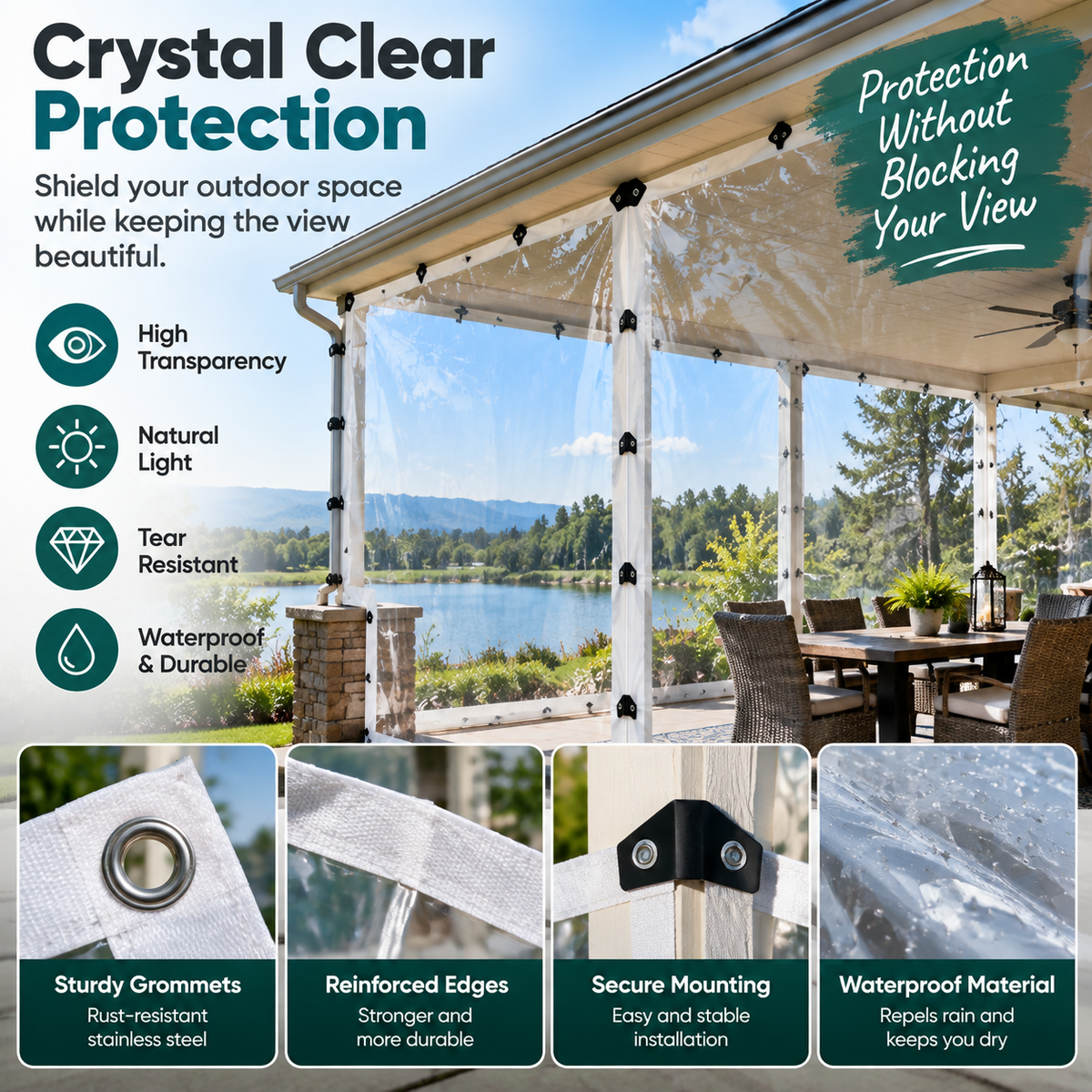 🌧️ Transparent Patio Cover Tarp – Create An All-Weather Outdoor Space With Clear Rain & Wind Protection
