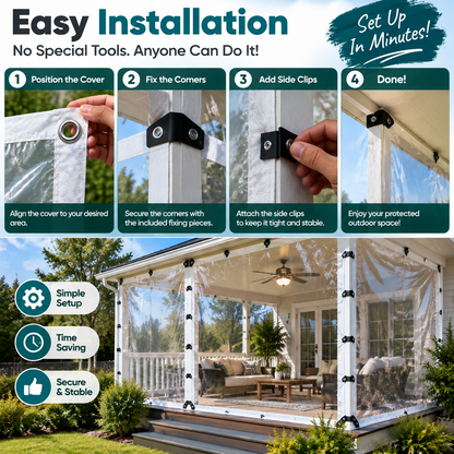 🌧️ Transparent Patio Cover Tarp – Create An All-Weather Outdoor Space With Clear Rain & Wind Protection