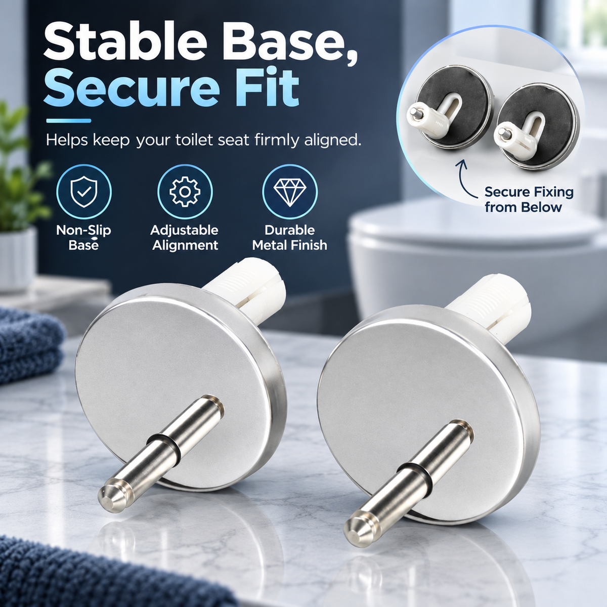 🚽 Stop the Wobble™ Toilet Seat Hinge Repair Kit – Adjustable Top-Fix Replacement Set