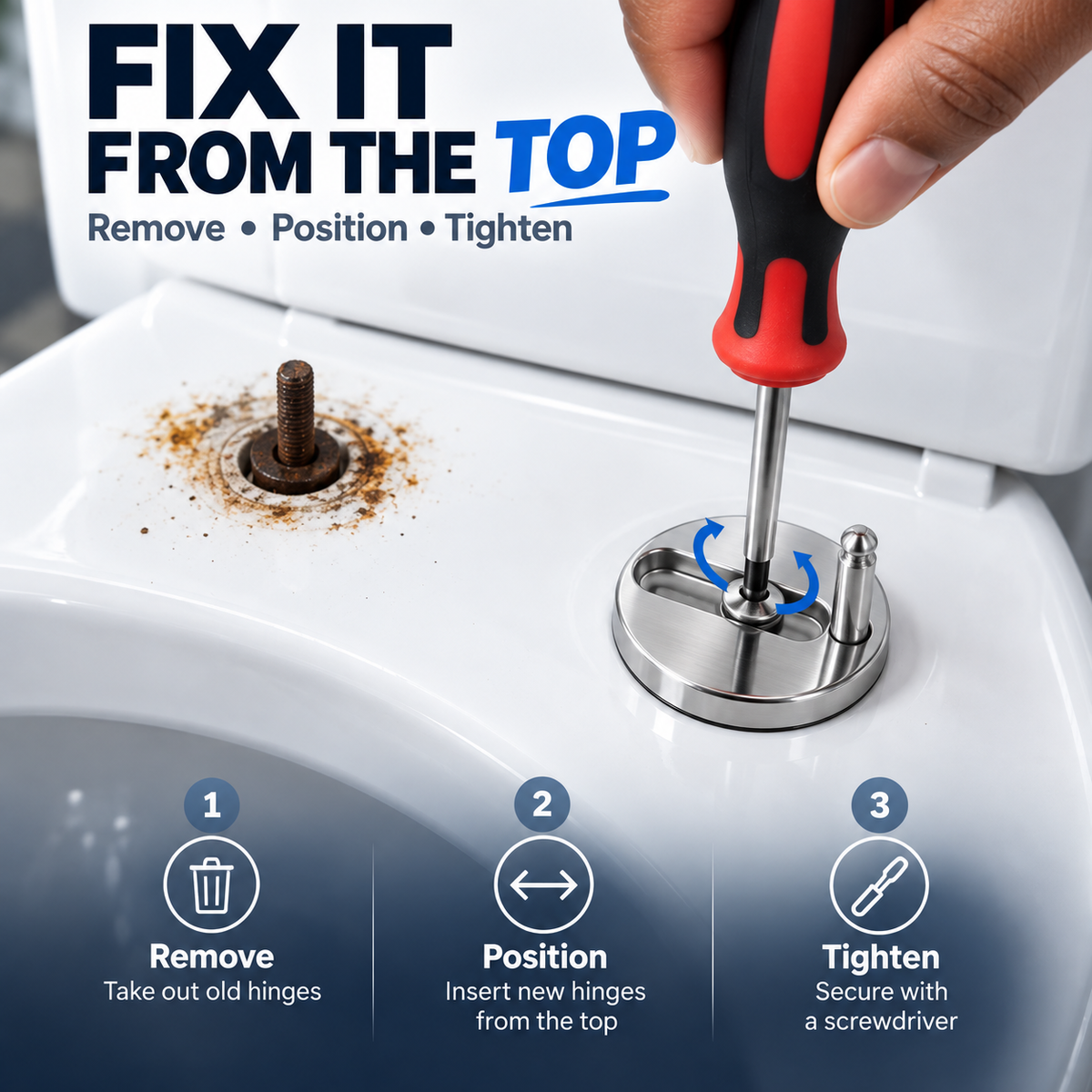 🚽 Stop the Wobble™ Toilet Seat Hinge Repair Kit – Adjustable Top-Fix Replacement Set